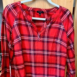 Talbots Petite Red Plaid Blouse